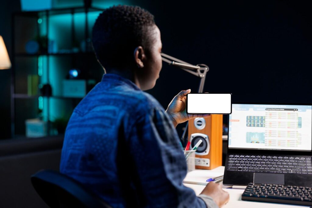 young entrepreneur reviewing AI-generated content