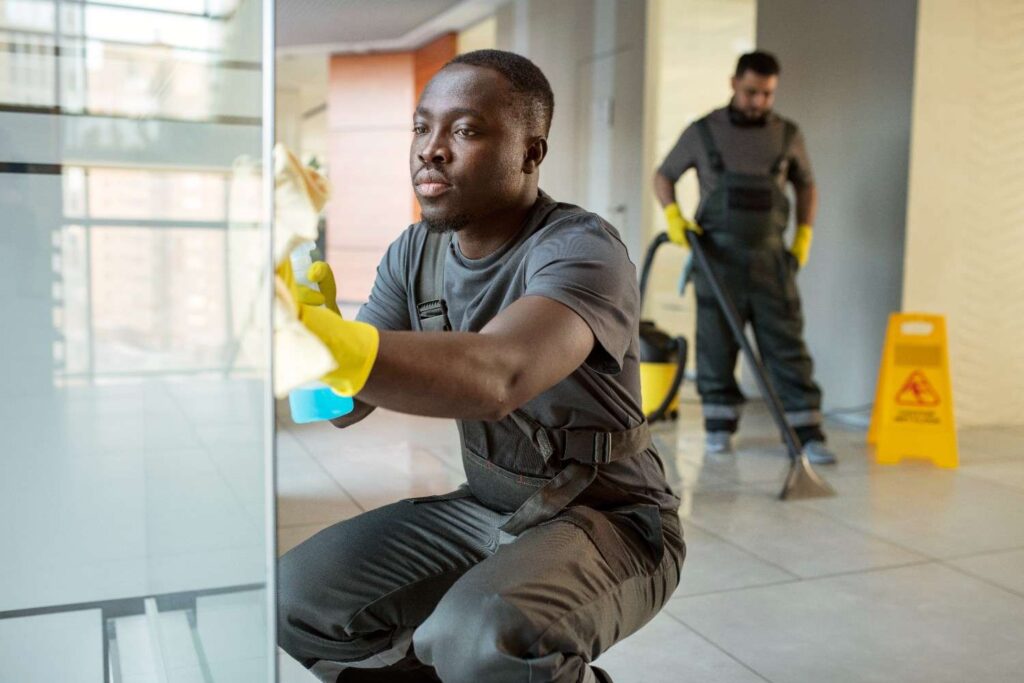 Service provider cleaning a home